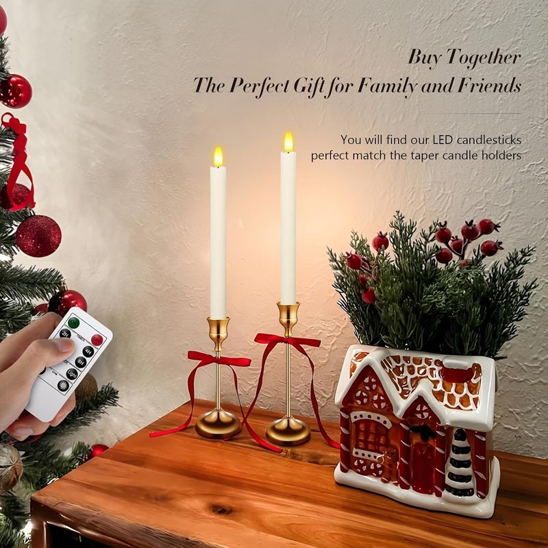 KSWING Upgraded Real Wax LED Flameless Taper Candles with Remote, 6 PCS White Candlesticks Battery Operated 3D Flickering - 9.6" Long Realistic Fake Candle Sticks for Home/Wedding/Fireplace Xmas Decor - Image 2